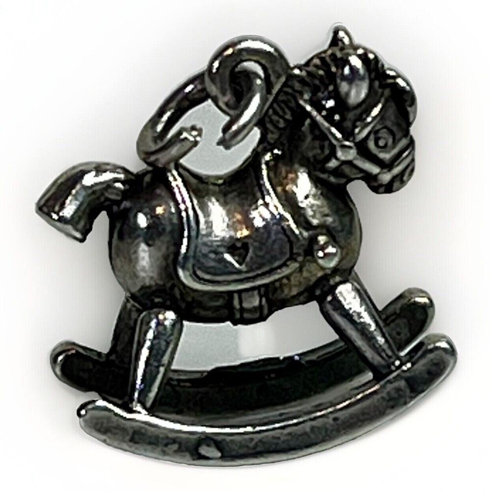 Vintage Sterling Silver Rocking Horse 3D Heart Saddle Charm for Bracelet- 5.1g